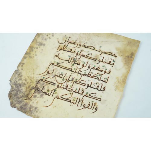 38 - A GROUP OF MAGHRIB QUR’AN FOLIOS, 13TH CENTURY, NORTH AFRICA OR SPAIN   An Arabic manuscript on vell... 