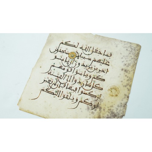 38 - A GROUP OF MAGHRIB QUR’AN FOLIOS, 13TH CENTURY, NORTH AFRICA OR SPAIN   An Arabic manuscript on vell... 