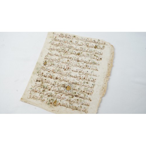 38 - A GROUP OF MAGHRIB QUR’AN FOLIOS, 13TH CENTURY, NORTH AFRICA OR SPAIN   An Arabic manuscript on vell... 