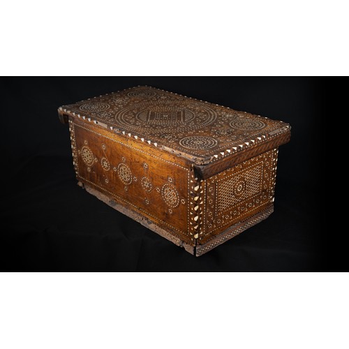 43 - A HISPANO-MORESQUE MUDEJAR  AND BONE-INLAID WALNUT CHEST  
BARCELONA, POST-NASRID SPAIN, 16TH - 17TH... 