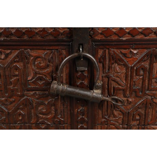 44 - A LAVISHLY ENGRAVED WOODEN CHEST
NORTH AFRICA OR SPAIN   Of typical rectangular shape, the chest wit... 