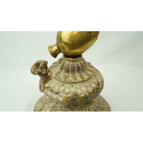 55 - AN INDIAN MARBLE AND BRASS HUQQA BASE, MUGHAL, INDIA, 17TH/18TH CENTURY  Of bulbous form, resting on... 