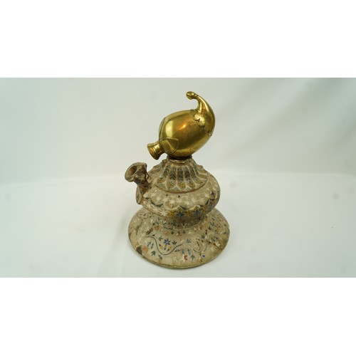 55 - AN INDIAN MARBLE AND BRASS HUQQA BASE, MUGHAL, INDIA, 17TH/18TH CENTURY  Of bulbous form, resting on... 