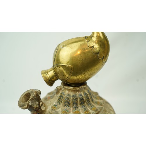 55 - AN INDIAN MARBLE AND BRASS HUQQA BASE, MUGHAL, INDIA, 17TH/18TH CENTURY  Of bulbous form, resting on... 