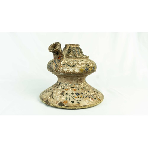 55 - AN INDIAN MARBLE AND BRASS HUQQA BASE, MUGHAL, INDIA, 17TH/18TH CENTURY  Of bulbous form, resting on... 