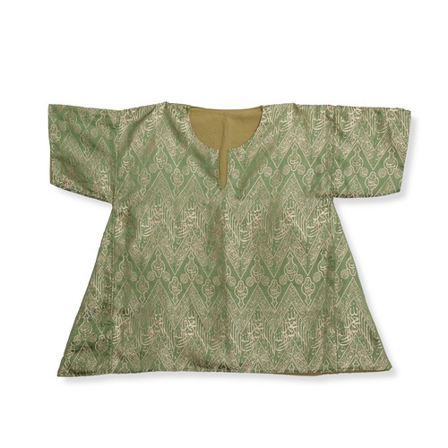 62 - A GREEN SILK LAMPAS CALLIGRAPHIC KAFTAN, OTTOMAN TURKEY OR EGYPT, 19TH / 20TH CENTURY   An Ottoman K... 