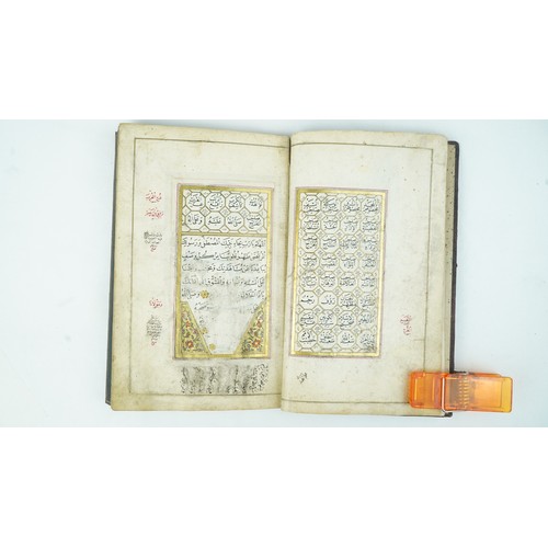 64 - MUHAMMAD BIN SULAYMAN AL- JAZULI ( D1465 AD)
DALA’IL KHAYRAT ,
18TH CENTURY
SIGNED BY BICHAKCIZADEH ... 