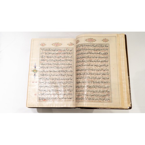 86 - A MASSIVE QAJAR QUR’AN SET IN A WOODEN CONTEMPORANEOUS BOX 
MUHARRAM 1319AH/ MAY 1901AD 

DEDICATED ... 