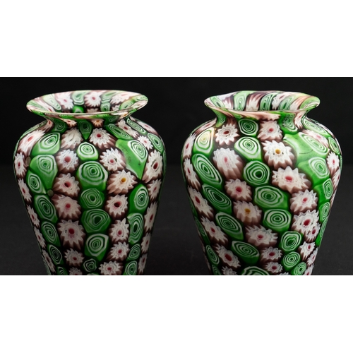 111 - A PAIR OF FRATELLI TOSO MURANO MILLEFIORI VASE
Of baluster form, resting on flat base, body tapering... 