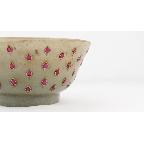 97 - A JADE BOWL, RAJASTHAN REGION, INDIA,
Of deep rounded form supported by a short circular foot, in Ve... 