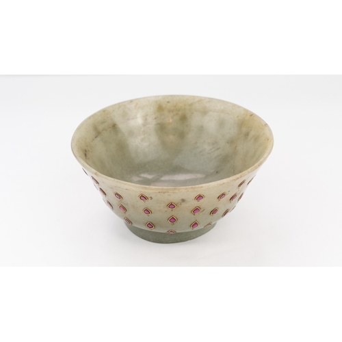 97 - A JADE BOWL, RAJASTHAN REGION, INDIA,
Of deep rounded form supported by a short circular foot, in Ve... 