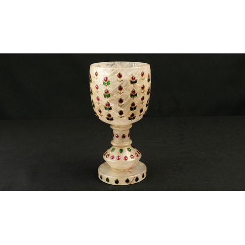 98 - A SET OF TWO MUGHAL STYLE ORNAMENTS,

ROCK CRYSTAL GOBLET, INDIA
Of traditional form, resting on a c... 