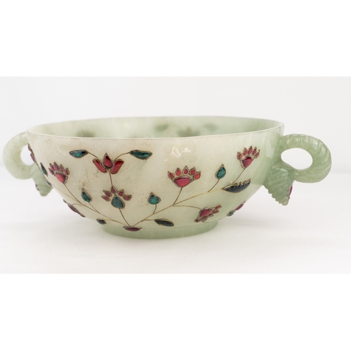 99 - A MUGHAL STYLE GREEN JADE BOWL, 18TH CENTURY, INDIA
Of deep rounded form supported by a short circul... 