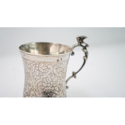 10 - A SILVER CUP, OTTOMAN TURKISH Of baluster form, resting on splayed circular foot, S-scroll handle to... 