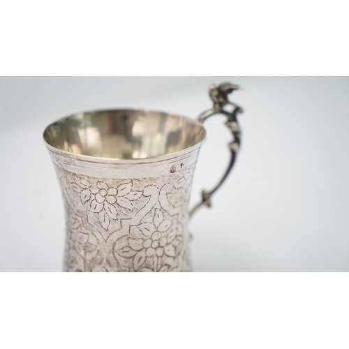 10 - A SILVER CUP, OTTOMAN TURKISH Of baluster form, resting on splayed circular foot, S-scroll handle to... 