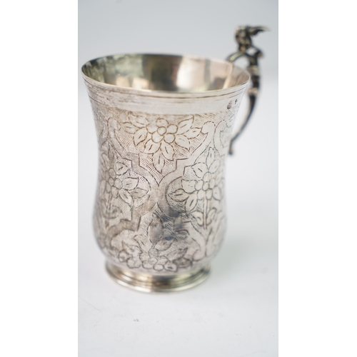 10 - A SILVER CUP, OTTOMAN TURKISH Of baluster form, resting on splayed circular foot, S-scroll handle to... 