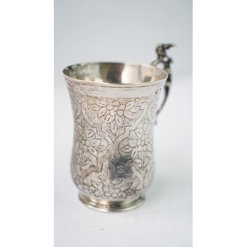 10 - A SILVER CUP, OTTOMAN TURKISH Of baluster form, resting on splayed circular foot, S-scroll handle to... 