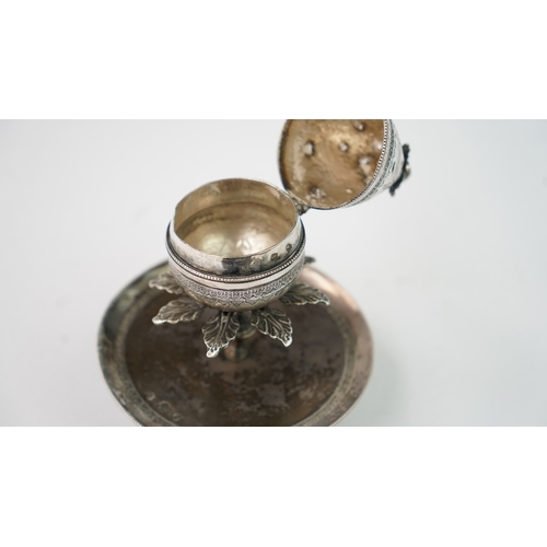 13 - A SILVER INCENSE BURNER Of pear-shape form with a fluted surface, the top of burner with a perforate... 