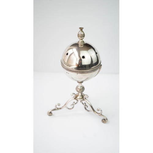 15 - AN OTTOMAN/EGYPTIAN SILVER INCENSE BURNER Of spherical shape, made of two detached units linked toge... 