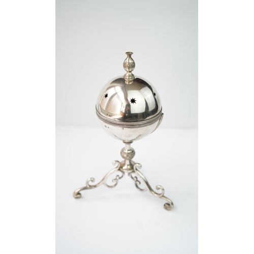 15 - AN OTTOMAN/EGYPTIAN SILVER INCENSE BURNER Of spherical shape, made of two detached units linked toge... 