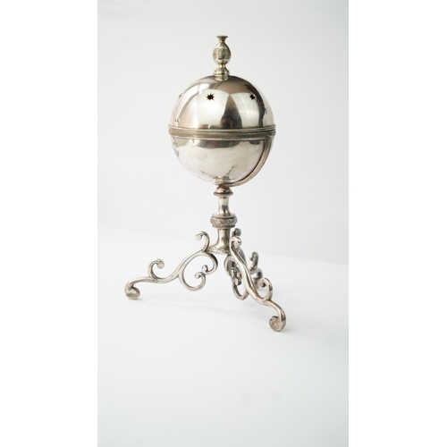 15 - AN OTTOMAN/EGYPTIAN SILVER INCENSE BURNER Of spherical shape, made of two detached units linked toge... 