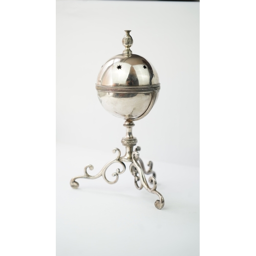 15 - AN OTTOMAN/EGYPTIAN SILVER INCENSE BURNER Of spherical shape, made of two detached units linked toge... 