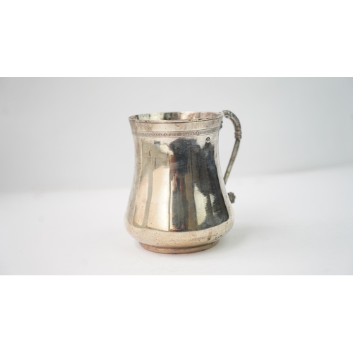 16 - AN OTTOMAN LARGE SILVER CUP, 1936-37 Of bulbous form rising from a short flat foot, S-scroll handle ... 