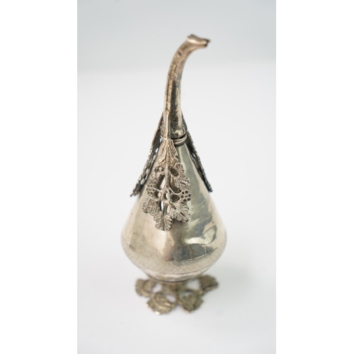 22 - A 19th CENTURY OTTOMAN SILVER ROSE WATER SPRINKLER, OTTOMAN EMPIRE Of pear-shaped body, resting on a... 