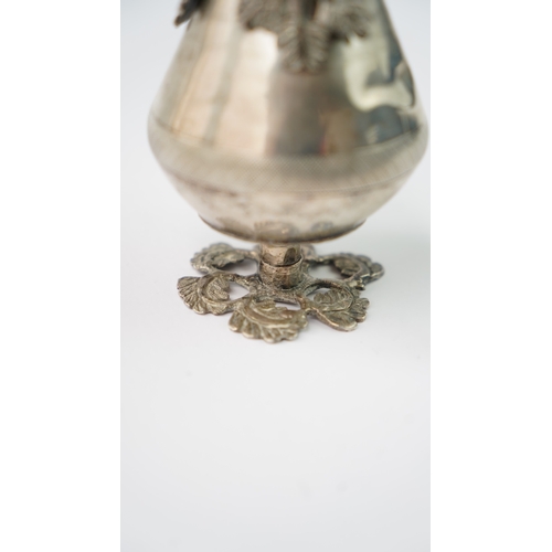 22 - A 19th CENTURY OTTOMAN SILVER ROSE WATER SPRINKLER, OTTOMAN EMPIRE Of pear-shaped body, resting on a... 