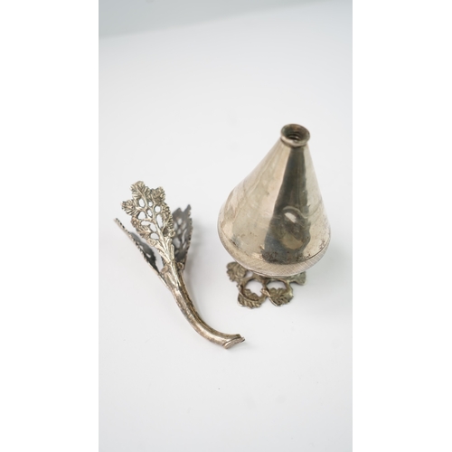 22 - A 19th CENTURY OTTOMAN SILVER ROSE WATER SPRINKLER, OTTOMAN EMPIRE Of pear-shaped body, resting on a... 