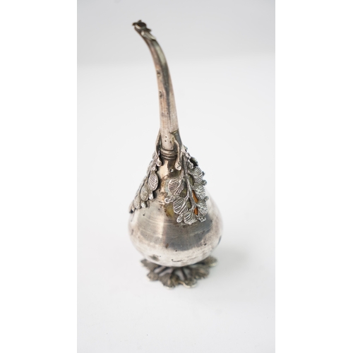 23 - A 19th CENTURY OTTOMAN SILVER ROSE WATER SPRINKLER, OTTOMAN EMPIRE Of pear-shaped body, resting on a... 