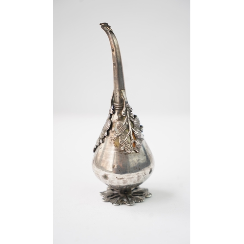 23 - A 19th CENTURY OTTOMAN SILVER ROSE WATER SPRINKLER, OTTOMAN EMPIRE Of pear-shaped body, resting on a... 