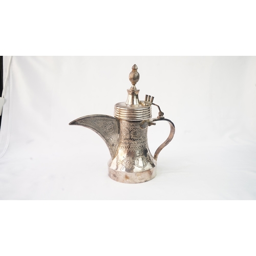 49 - A SILVER DALLAH COFFEE POT, PROBABLY EGYPT OR TUNISIA, EARLY 20TH CENTURY  Of typical form, with a b... 