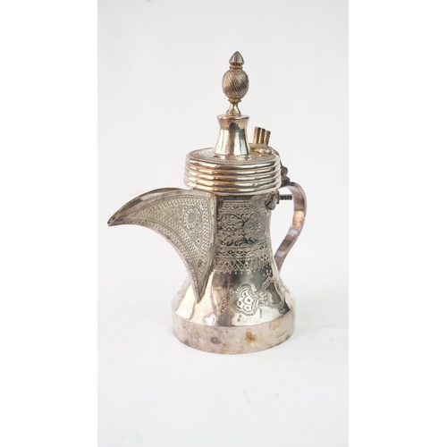 49 - A SILVER DALLAH COFFEE POT, PROBABLY EGYPT OR TUNISIA, EARLY 20TH CENTURY  Of typical form, with a b... 