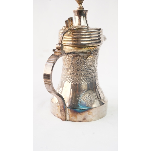 49 - A SILVER DALLAH COFFEE POT, PROBABLY EGYPT OR TUNISIA, EARLY 20TH CENTURY  Of typical form, with a b... 