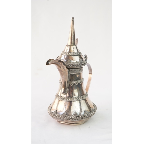 50 - A SILVER ARABIC COFFEE POT, MIDDLE EAST  Of traditional shape, a silver coffee pot with intricate de... 