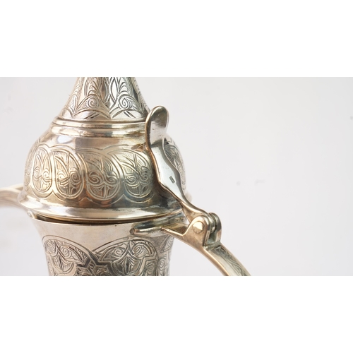 51 - AN EGYPTIAN SILVER COFFEE POT, EGYPT, 1947, MARKED  Fashioned in a baluster shape, the silver pot fe... 