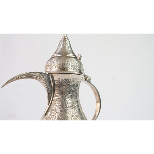 51 - AN EGYPTIAN SILVER COFFEE POT, EGYPT, 1947, MARKED  Fashioned in a baluster shape, the silver pot fe... 