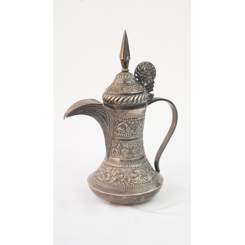 53 - A LATE 19TH CENTURY MIDDLE EASTERN PERSIAN SILVER TEAPOT.  Of traditional shape, a silver coffee pot... 