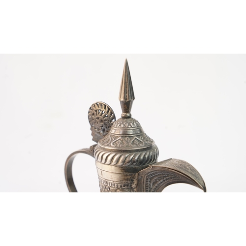 53 - A LATE 19TH CENTURY MIDDLE EASTERN PERSIAN SILVER TEAPOT.  Of traditional shape, a silver coffee pot... 