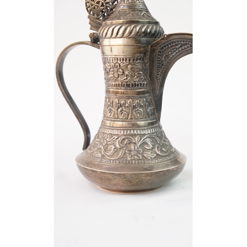 53 - A LATE 19TH CENTURY MIDDLE EASTERN PERSIAN SILVER TEAPOT.  Of traditional shape, a silver coffee pot... 