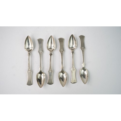 62 - SIX SILVER SPOONS, OTTOMAN, 19TH CENTURY.   Of typical form, dessert spoons, tughra and sah marks,