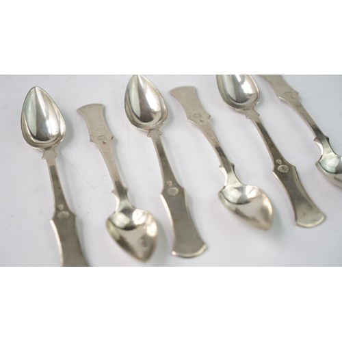 62 - SIX SILVER SPOONS, OTTOMAN, 19TH CENTURY.   Of typical form, dessert spoons, tughra and sah marks,