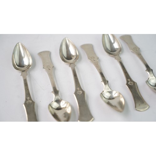 62 - SIX SILVER SPOONS, OTTOMAN, 19TH CENTURY.   Of typical form, dessert spoons, tughra and sah marks,