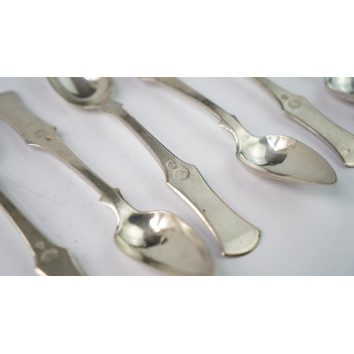 62 - SIX SILVER SPOONS, OTTOMAN, 19TH CENTURY.   Of typical form, dessert spoons, tughra and sah marks,