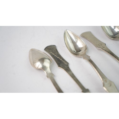 62 - SIX SILVER SPOONS, OTTOMAN, 19TH CENTURY.   Of typical form, dessert spoons, tughra and sah marks,