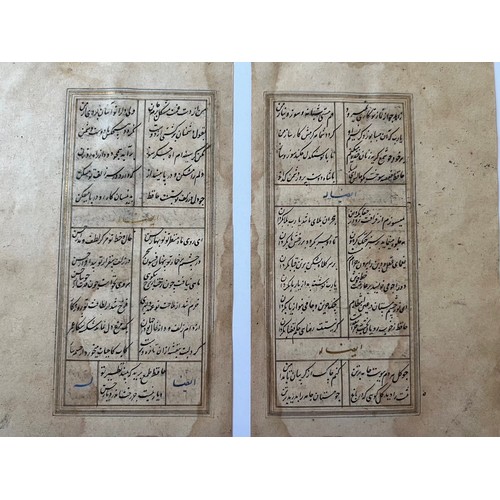 129 - TWO MANUSCRIPT FOLIOS FROM DIWAN HAFIZ, OTTOMAN
Persian manuscript on paper, text set in two columns... 