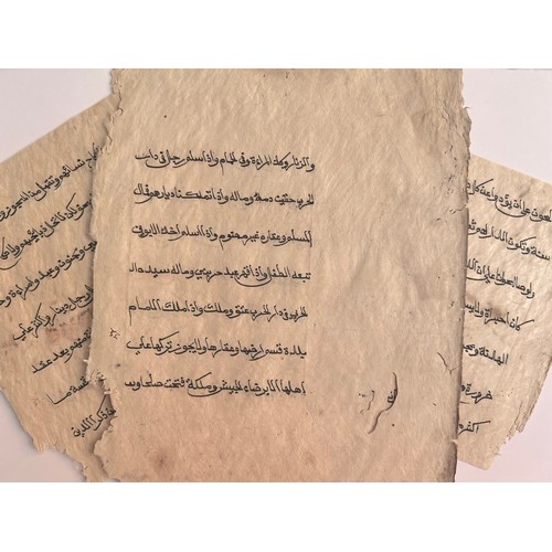 93 - 3 FOLIOS 
FROM A RELIGIOUS BOOK, INDIA, 19TH CENTURY
Arabic manuscript on paper, 7ll., script is ver... 