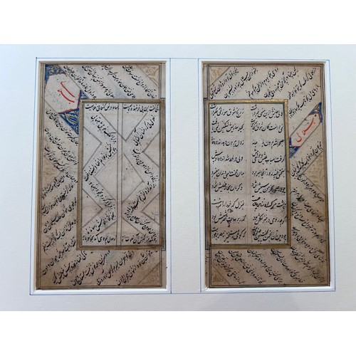 124 - TWO FOLIOS FROM A LOVELY POETRY
Persian manuscript on paper, written in black nas’taliq script, marg... 