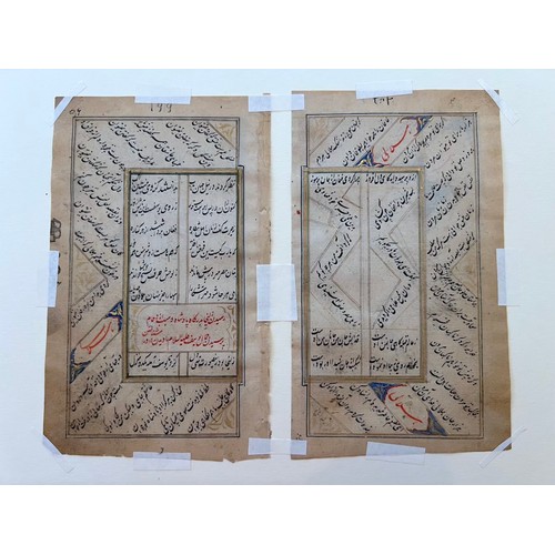 124 - TWO FOLIOS FROM A LOVELY POETRY
Persian manuscript on paper, written in black nas’taliq script, marg... 